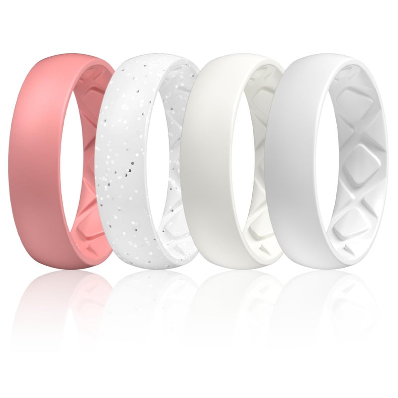Egnaro Women's Bridal Rings Sets, 6mm Wide, 2mm Thick, Silicone Wedding Rubber Band with Half Size, Inner Arc Ergonomic Breathable Design - Image 1